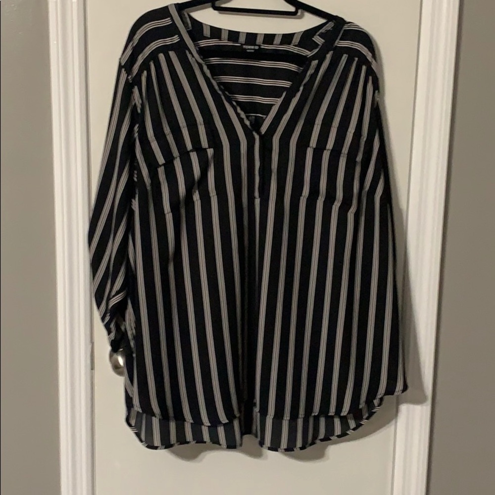 Pretty black, white and pink striped Harper top